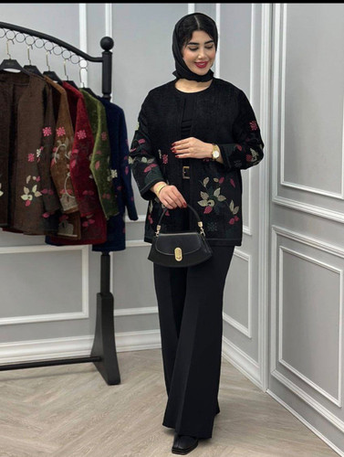 کت تک مخمل مدل گلدوزی رنگ مشکی فری🩷