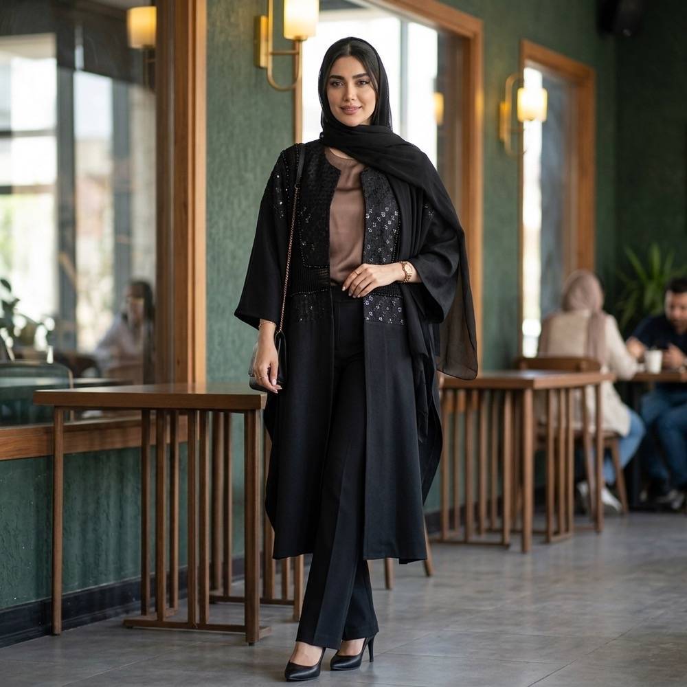 مانتو عبایی زنانه رنگ مشکی با کیفیت عالی فری تا ۶۰🩷