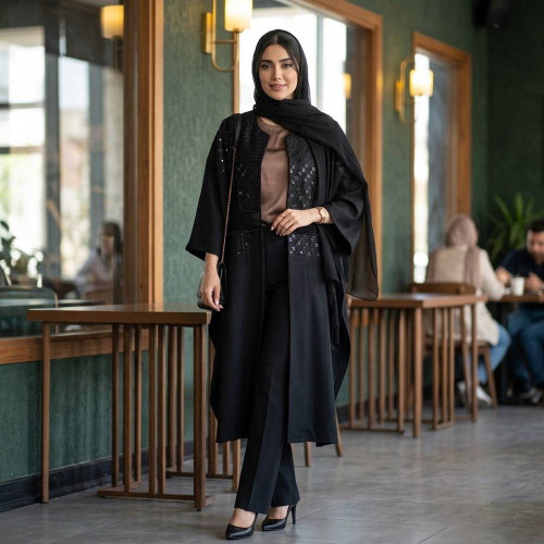 مانتو عبایی زنانه رنگ مشکی با کیفیت عالی فری تا ۶۰🩷