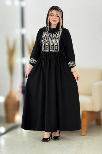 پیراهن نخی محرمی مدل گندم رنگ مشکی فری 🩷