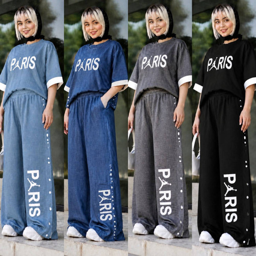 ست تیشرت شلوار زنانه مدل paris فری 🩷