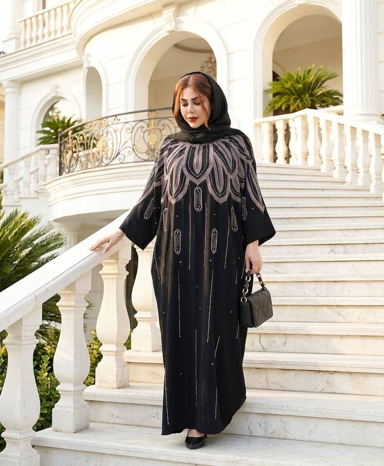 عبا مروارید دوزی زنانه مدل قاصدک رنگ مشکی 🩷