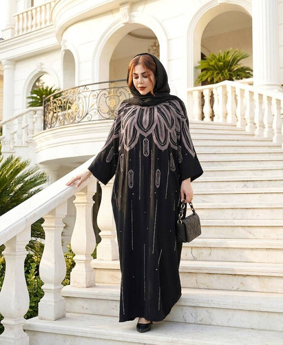 عبا مروارید دوزی زنانه مدل قاصدک رنگ مشکی 🩷