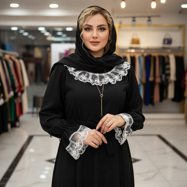 پیراهن عبایی زنانه مدل محبوبه یقه گیپوری فری🩷