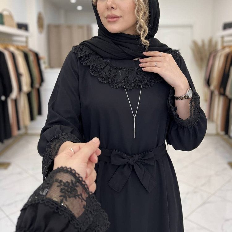پیراهن عبایی زنانه مدل محبوبه یقه گیپوری فری🩷