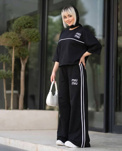 ست تیشرت شلوار miu miu مدل دنیز رنگ مشکی 🩷