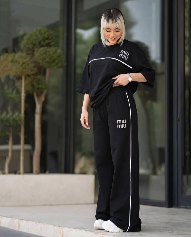 ست تیشرت شلوار miu miu مدل دنیز رنگ مشکی 🩷