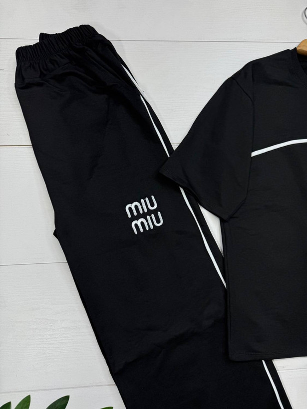 ست تیشرت شلوار miu miu مدل دنیز رنگ مشکی 🩷