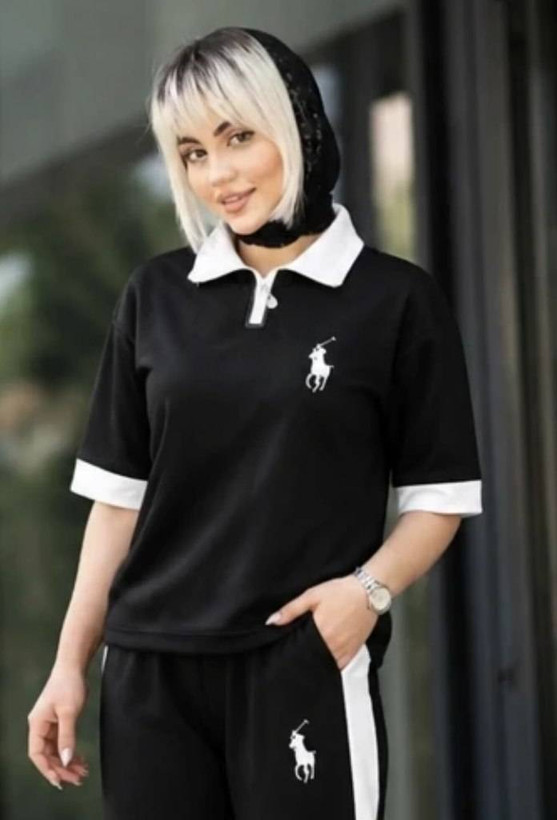 ست تیشرت شلوار زنانه مدل POLO رنگ مشکی فری 🩷
