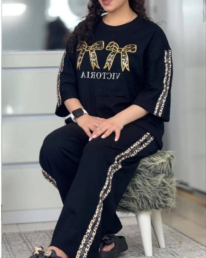 ست تیشرت شلوار زنانه مدل آرتینا رنگ مشکی🩷