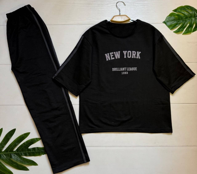 ست تیشرت شلوار زنانه مدل NEW YORK رنگ مشکی 🩷