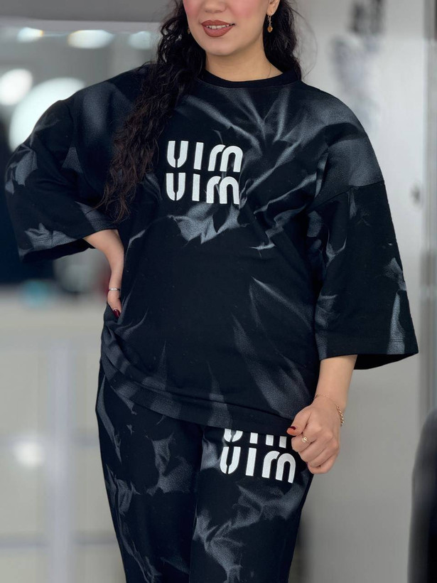 ست تیشرت شلوار زنانه مدل miu miu رنگ مشکی فری 🩷