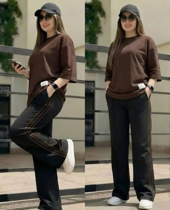 ست تیشرت شلوار زنانه مدل آراز در دو رنگ جذاب 🩷