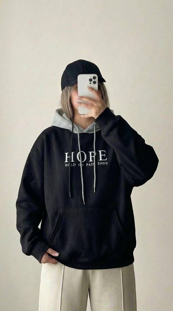 هودی تو کرکی زنانه مدل HOPE رنگ مشکی 🩷