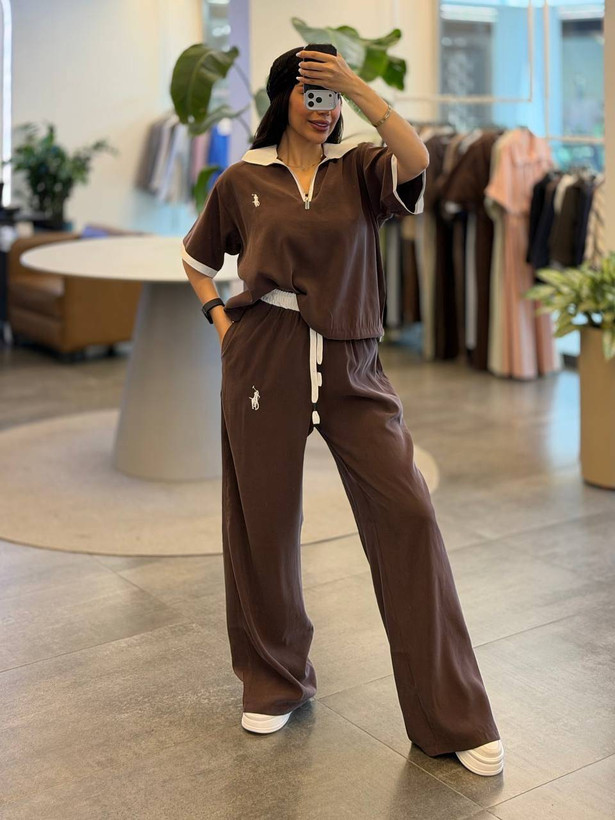 ست تیشرت شلوار زنانه مدل POLO رنگ موکا 🩷
