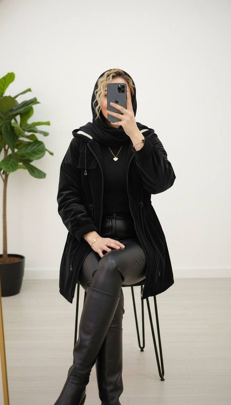 کاپشن سیلیکونی زنانه مدل هستی رنگ مشکی 🩷