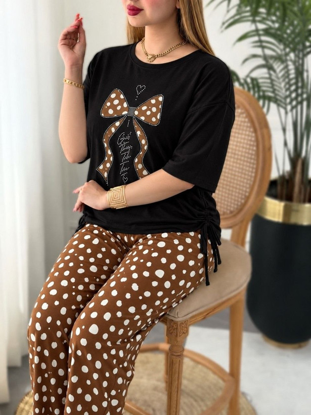 ست تیشرت شلوار زنانه مدل آهو جنس ویسکوز کش🩷