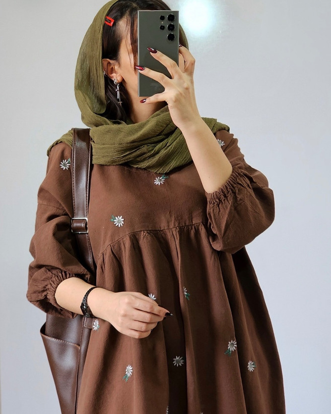 ساحلی بابونه زنانه جنس لنینت گلدوزی شده 🩷