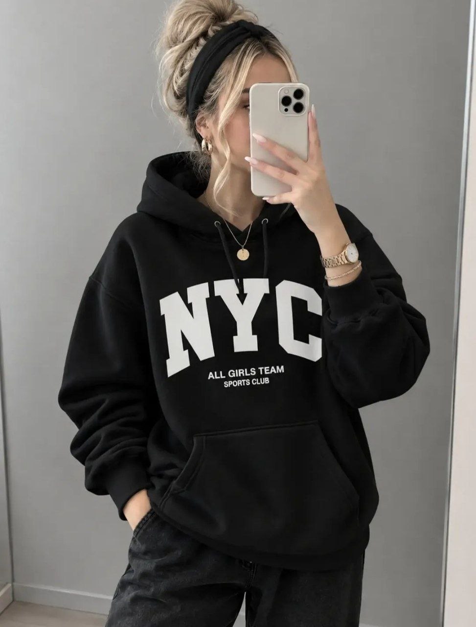 هودی تو کر‌کی اسپرت مدل NYC رنگ مشکی فری🩷